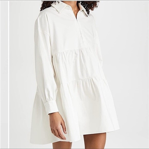 En Saison Poplin Mini Dress Tiered Baby Doll Oversized Off White Cotton M - Picture 3 of 12